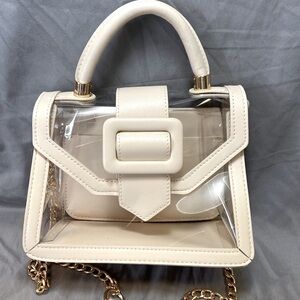 MMS Clear/Cream Crossbody Shoulder Bag Top Handle Purse NWOT Stadium Concert